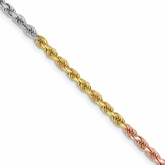 14K Tri-Color 2.5mm D/C Rope Chain (20 X 2.5) Made In Peru 018tc-20