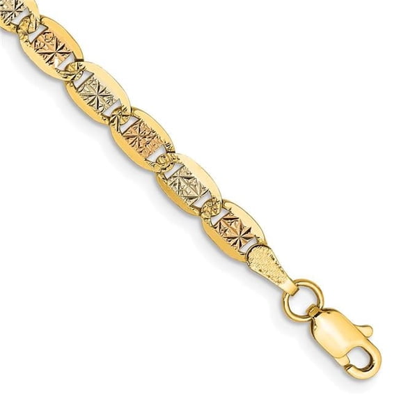 14K Tri-Color 3.8 mm 8 in. Gold Pav Valentino Chain Bracelet