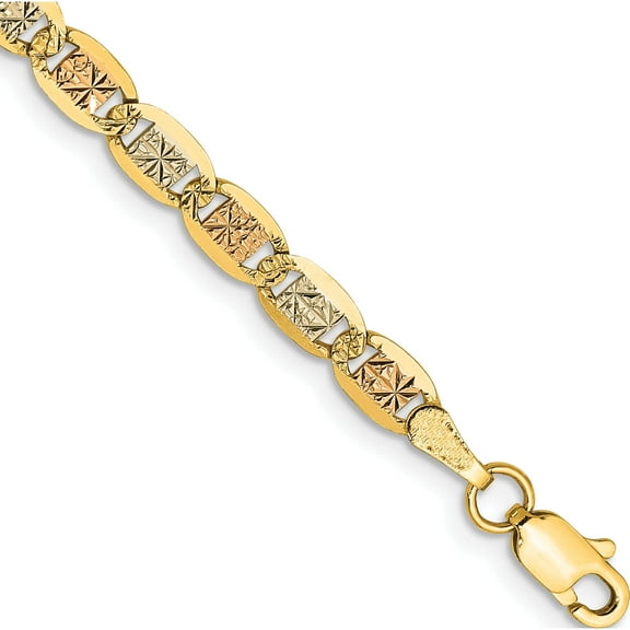 14K Tri-Color 3.8mm Gold Pave Valentino Chain (7 X 3.8) Made In South Africa pvl080-7