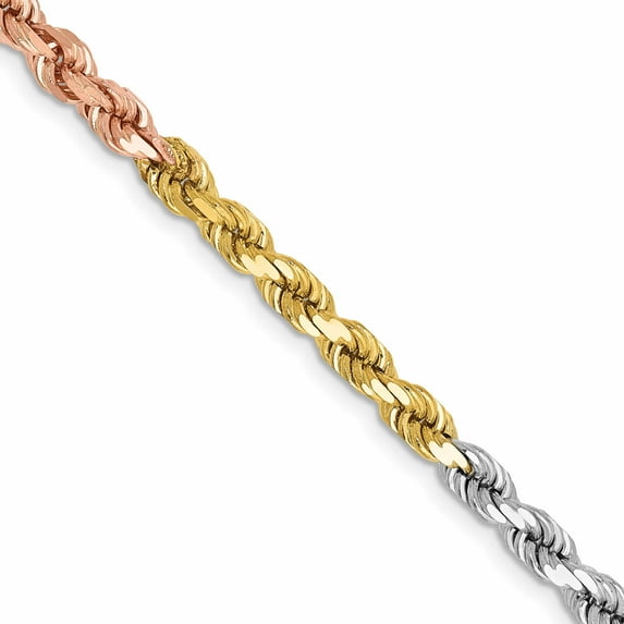 14K Tri-Color 4mm D/C Rope Chain (24 X 4) Made In Peru 030tc-24
