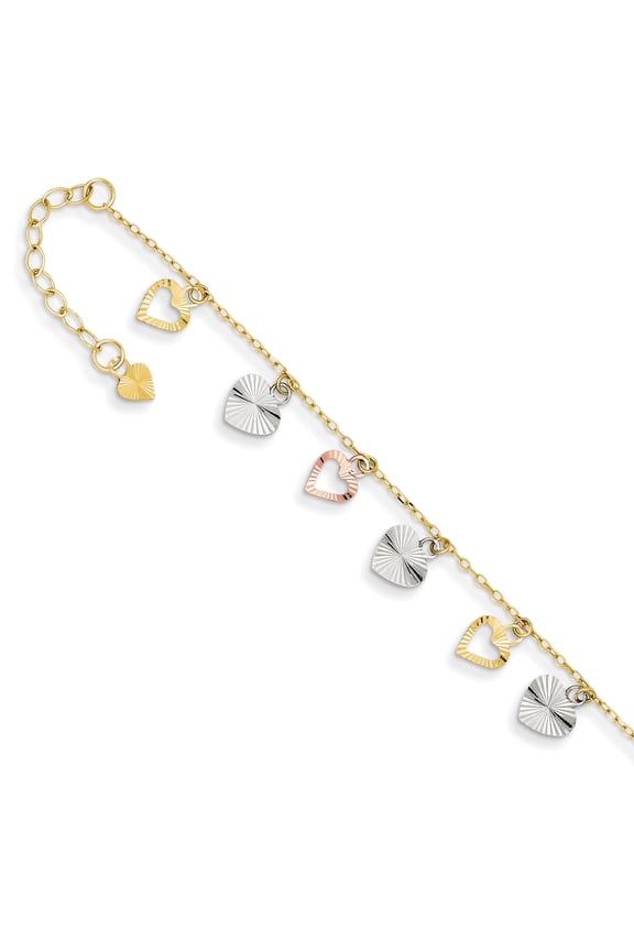 14K Tri-Color Adjustable Heart Anklet