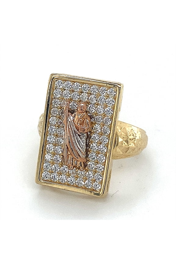 14K Tri Color CZ San Judas Ring