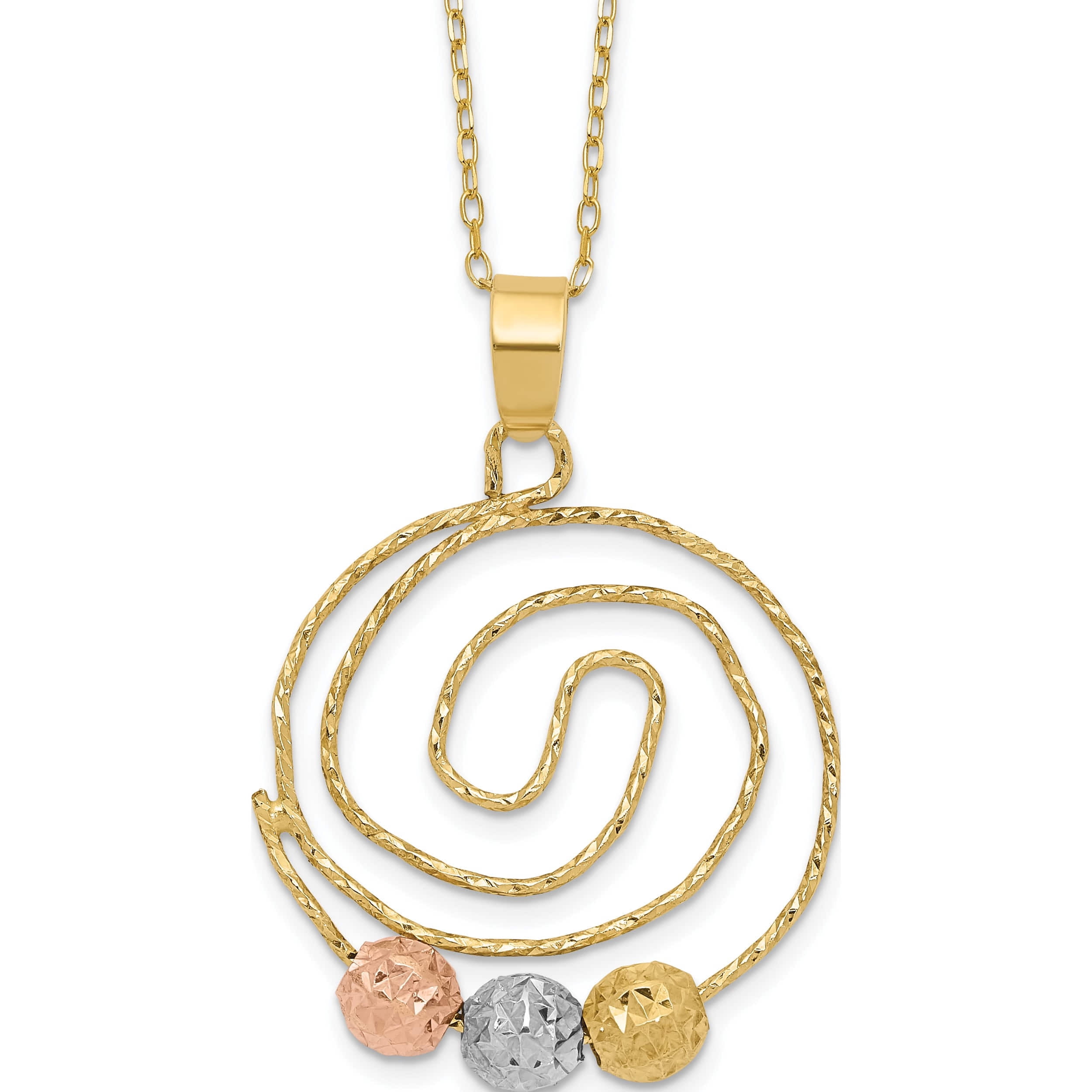 JEWELRY BY SWEET PEA 14K Tri-Color D/C Beads On Spiral Pendant Necklace (18 X 20) Made In Indonesia sf2441-18