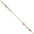 thumbnail image 1 of 14K Tri-Color Diamond-Cut Hearts 9 in. Plus 1 in. Extension Anklet, 1 of 1