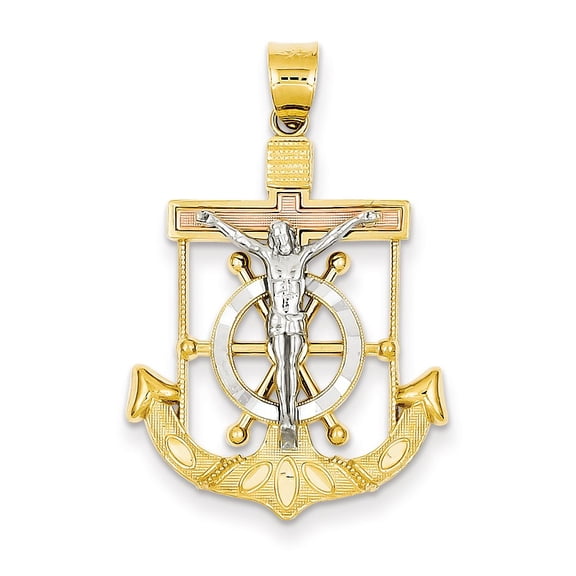 Jewelry by Sweet Pea 14K Tri-Color Tri-color Diamond-cut and Textured Mariners Crucifix Pendant