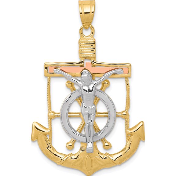Jewelry by Sweet Pea 14K Tri-Color Tri-color Diamond-cut and Textured Mariners Crucifix Pendant