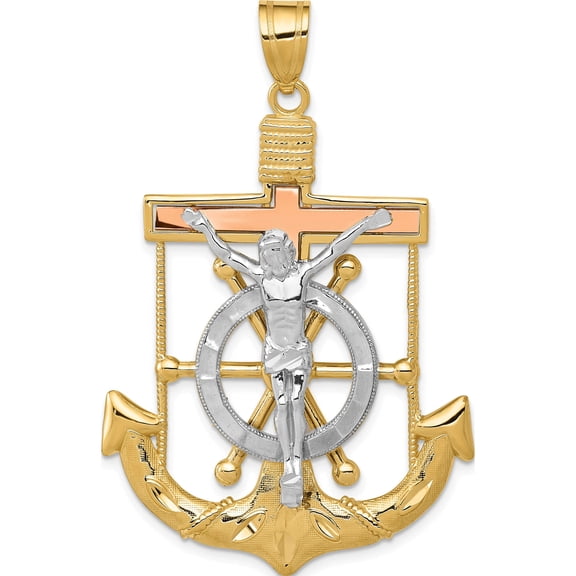 Jewelry by Sweet Pea 14K Tri-Color Tri-color Diamond-cut and Textured Mariners Crucifix Pendant