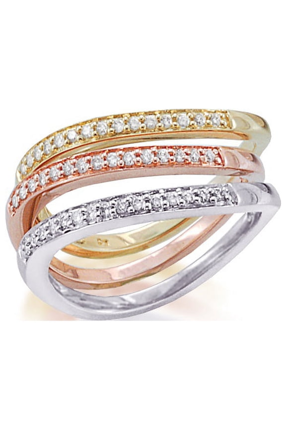 14K Tri Color Gold 1/4 ct. Diamond Stackable Ring