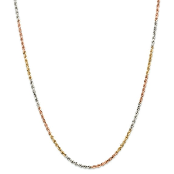 14K Tri-Color Gold 2.9mm Diamond Cut Rope Chain 20 IN