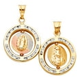 thumbnail image 1 of 14K Tri-Color Gold 2 Side Religious Charm Pendant, Virgin Mary and Jesus Channel Set CZ Boarder (15mm x 15mm), 1 of 2