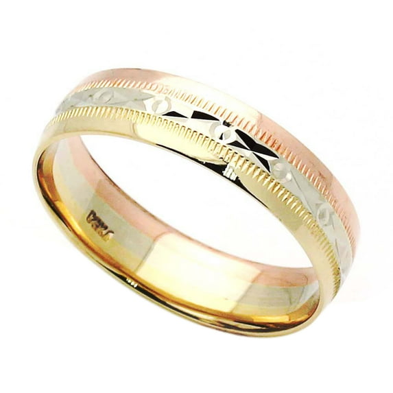 14K Tri Color Gold 5mm Wedding Band (Size 5 to 13.5), 13.5