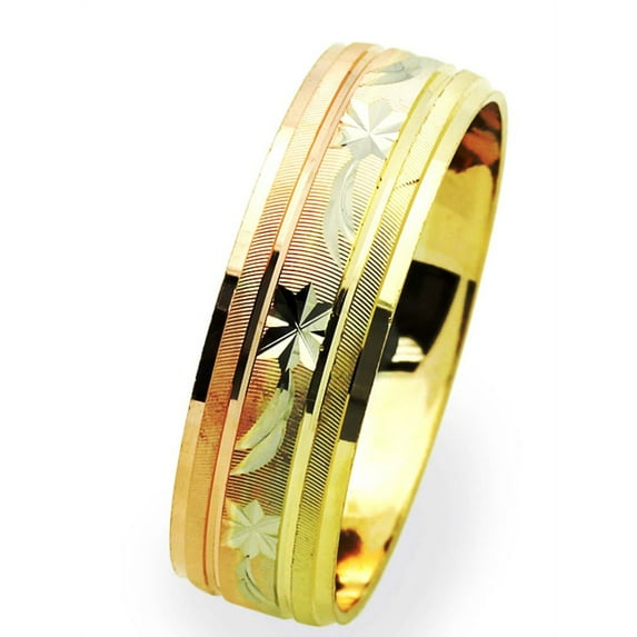 14K Tri Color Gold 6mm  Wedding Band (Size 5 to 12.5), 11.5
