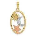 thumbnail image 1 of 14K Tri-Color Gold Charm Pendant 29 mm 14 Yellow & Rose With Rhodium Sun, Moon Star Oval, 1 of 4