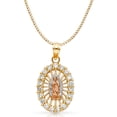thumbnail image 1 of 14K Tri Color Gold Cubic Zirconia CZ Our Lady of Guadalupe Charm Pendant with 3.5mm Hollow Cuban Chain Necklace - 22", 1 of 4
