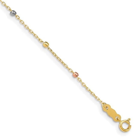 14K Tri-Color Gold Diamond-Cut Beaded Cross 7 in. with 1 in. Extension Bracelet