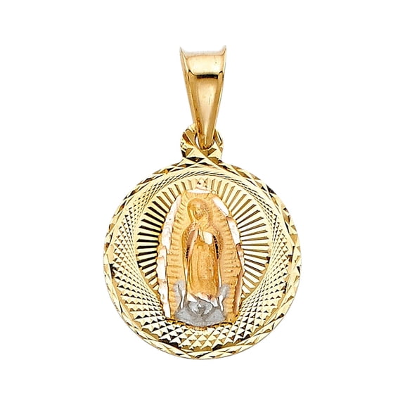 14K Tri Color Gold Diamond Cut Guadalupe Stamp Religious Pendant for Necklace Chain | Gift for Men Women | 20 x 15 MM | 1.4 grams