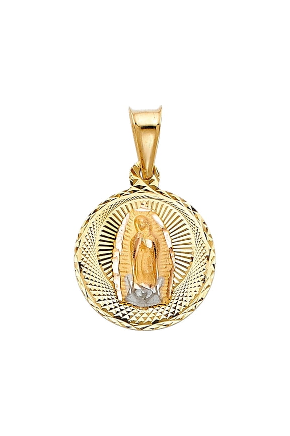 14K Tri Color Gold Diamond Cut Guadalupe Stamp Religious Pendant for Necklace Chain | Gift for Men Women | 20 x 15 MM | 1.4 grams