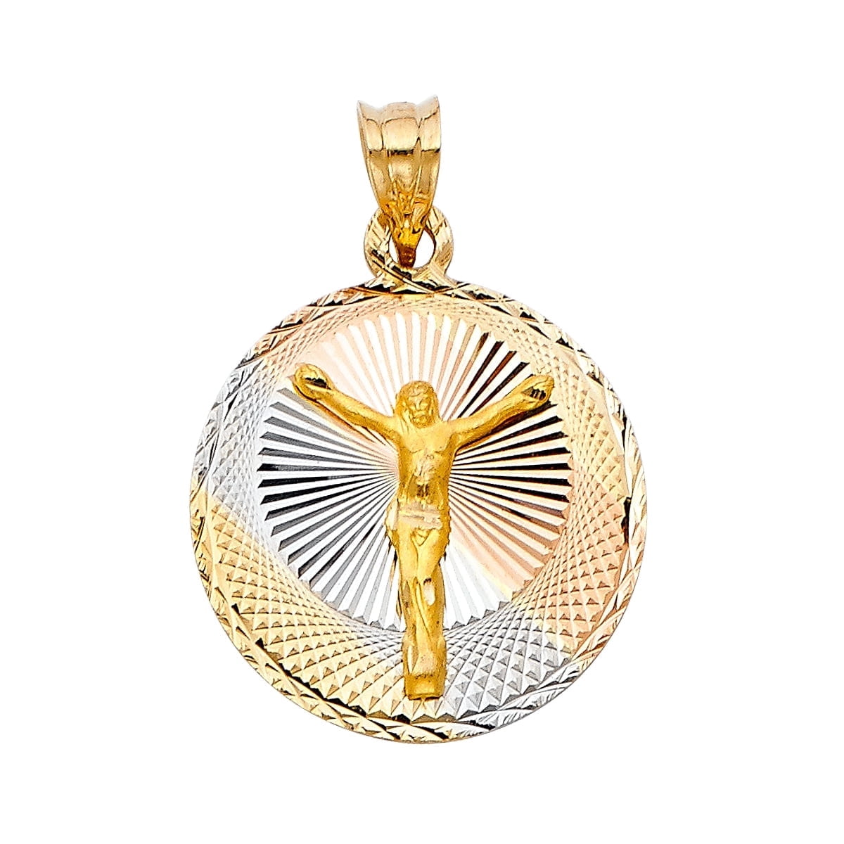 14K Tri Color Gold Diamond Cut Jesus Stamp Religious Charm Pendant for Necklace Chain | Gift for Men Women | 25 x 20 MM | 2.1 grams