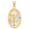 thumbnail image 1 of 14K Tri-Color Gold Diamond Cut Textured Jesus Crucifix Oval Pendant 1.35" Charm, 1 of 6