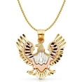 thumbnail image 1 of 14K Tri Color Gold Eagle Charm Pendant with 1.7mm Flat Open Wheat Chain Necklace - 16", 1 of 6