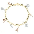 thumbnail image 1 of 14K Tri-Color Gold Fancy Rolo Link Multi Charm 4.50mm Statement Bracelet 7.50", 1 of 7