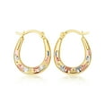thumbnail image 1 of 14K Tri Color Gold Greek Key Hoop Earrings, 1 of 3
