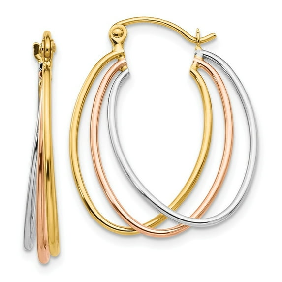 14K Tri Color Gold Hoop Earrings - 2.1 Grams - Measures 12x4mm Wide