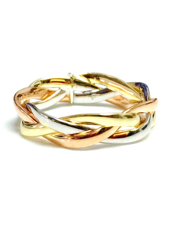 14K Tri-Color Gold Intertwined Braided Ring, 5mm, Size 8