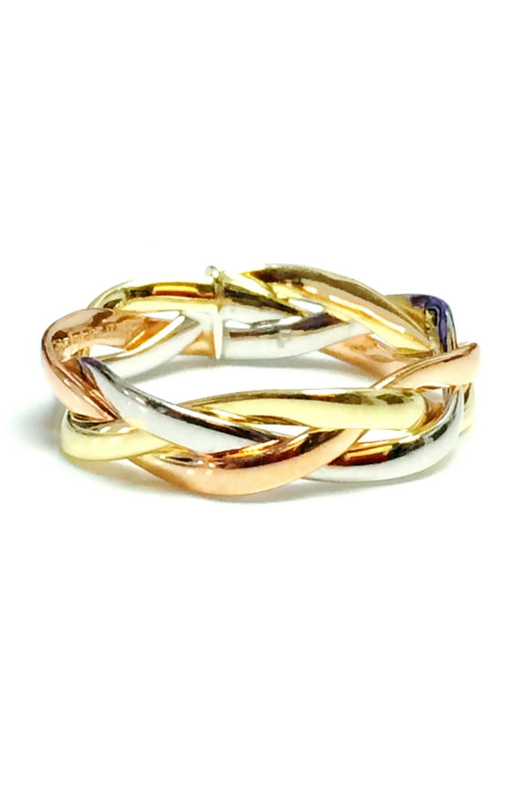 14K Tri-Color Gold Intertwined Braided Ring, 5mm, Size 9
