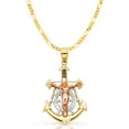 thumbnail image 1 of 14K Tri Color Gold Jesus Crucifix Anchor Pendant with 1.9mm Figaro 3+1 Chain Chain Necklace - 18", 1 of 6