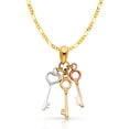 thumbnail image 1 of 14K Tri Color Gold Key to My 3 Triple Variety Key Charm Pendant with 1.9mm Figaro 3+1 Chain Necklace - 16", 1 of 4