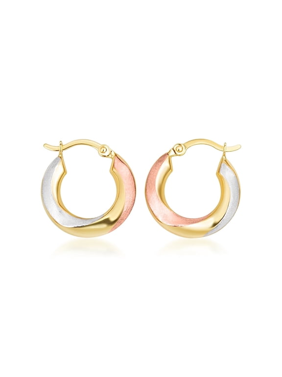 14K Tri Color Gold Polished Hoop Earrings