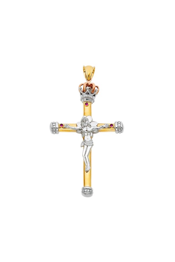 14K Tri Color Gold Religious Crucifix Charm Pendant for Necklace Chain | Jewelry Gift for Men Women | 72 x 47 MM | 20.7 grams
