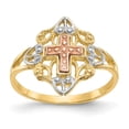 thumbnail image 1 of 14K Tri-Color Gold Ring Band Themed Yellow & Rose with Rhodium Cross, Size 6, 1 of 5