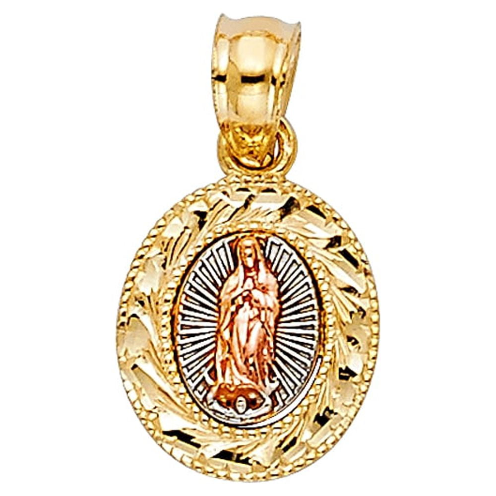 14K Tri-Color Gold Small/Mini Our Lady Of Guadalupe Charm Pendant (15mm ...