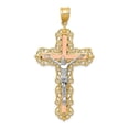 thumbnail image 1 of 14K Tri Color Solid Not engraveable Polished and satin Gold Sparkle Cut Crucifix Pendant Necklace Measures 60.6x31.5mm -, 1 of 2