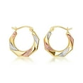 thumbnail image 1 of 14K Tri Color Gold Textured Hoop Earrings, 1 of 3