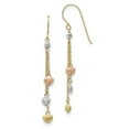 thumbnail image 1 of 14K Tri Color Gold Tri-color Diamond Cut Triple Heart Dangle Shepherd Hook Earrings, 1 of 5