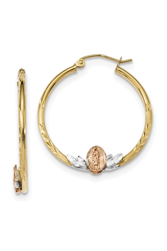 14K Tri Color Gold Tri-color Guadalupe Hoop Earrings
