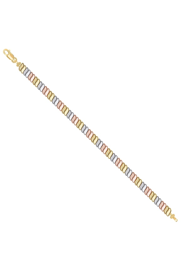 14K Tri-Color Gold Womens Fashion Link Bracelet Size 7.5 Inches