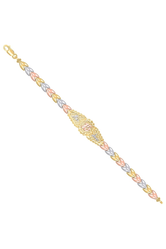 14K Tri-Color Gold Womens Mis 15 Anos Quinceanera Charm Bracelet Size 7.5 Inches