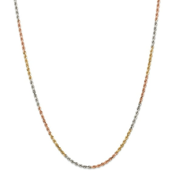 14K Tri-Color Gold bracelet Rope chain Diamond-cut 18 in 2.9 mm