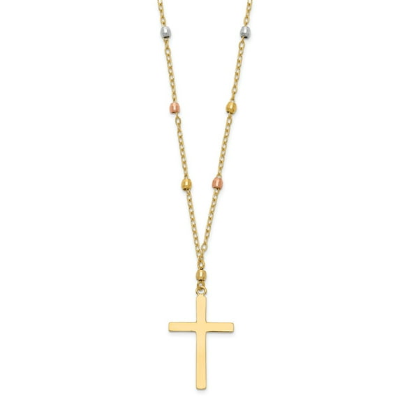 14K Tri-Color Gold necklace Beaded Diamond-cut 18 in 2 mm