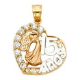 thumbnail image 1 of 14K Tri-Color Gold with White CZ Accented 15 Years Birthday or Anniversary Heart Charm Pendant (25mm x 20mm), 1 of 2