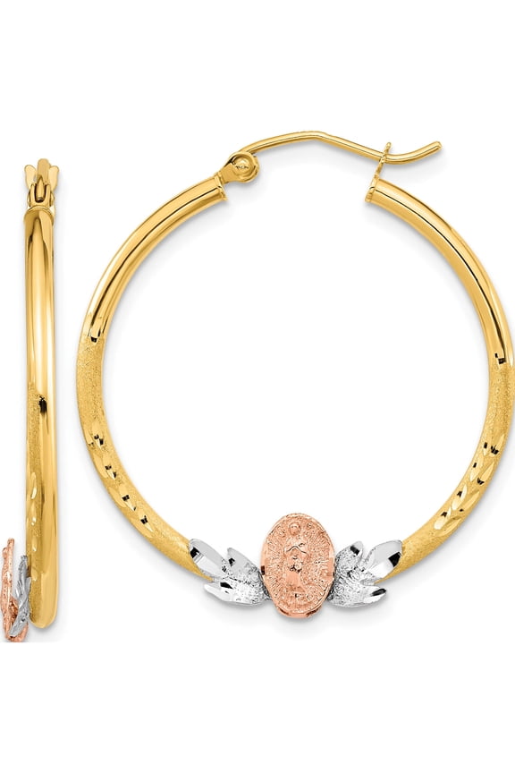 14K Tri-Color Tri-color Guadalupe Hoop Earrings