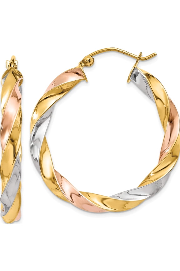 14K Tri-Color Tri-color Light Twisted Hoop Earrings
