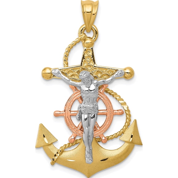 14K Tri-Color Mariners Cross Pendant (38 X 23) Made In United States d10
