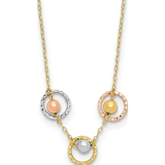 14K Tri-Color Polished D/C 3 Circle Beads Necklace (18 X 32) Made In Indonesia sf2916-18