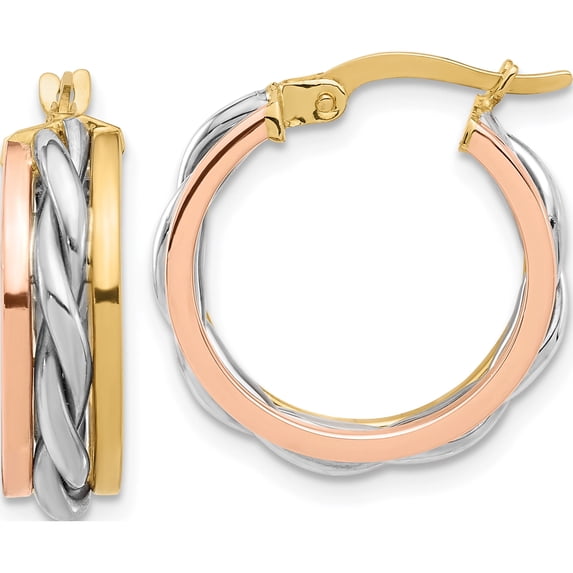 14K Tri-Color Polished Hoop Earrings (Width 29.5) (Length 20.5) - Jbsp