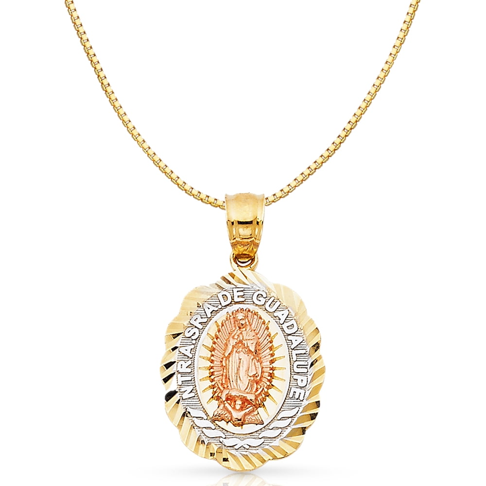 14K Tri Color Solid Gold Religious Our Lady of Guadalupe Charm Pendant ...